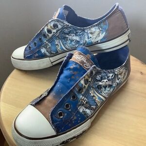 Vert Rare Ed Hardy Slip on Sneakers the Tiger print.